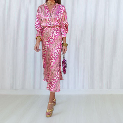 ihoov's Exclusive V-Neck Long Sleeve Floral Blouse & Waistcoat Set