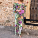 Sultry Off-the-Shoulder Tie-Dye Floral Halter Neck Poncho Set