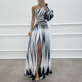 Asymmetrical Off-the-Shoulder Floral Maxi Dress