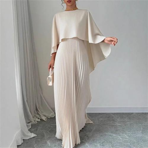 Elegant Muslim Batwing Sleeve Long Maxi Dress with Irregular Ruffles