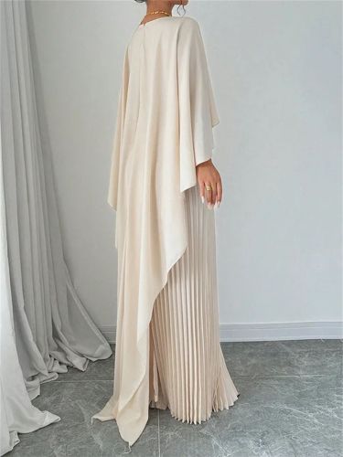 Elegant Muslim Batwing Sleeve Long Maxi Dress with Irregular Ruffles