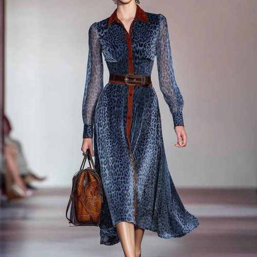 Leopard Print Long Sleeve Dress for Work