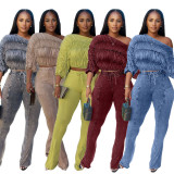  ihoov Allure Set - Seductive Off-The-Shoulder Relaxed Fit Long Sleeve Loungewear for Women 