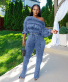 Seductive Off-The-Shoulder Relaxed Fit Long Sleeve Loungewear Set