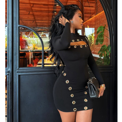 ihoov Mesh Cut-Out Dress with Metal Clasp