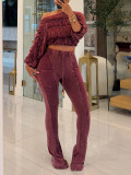 Seductive Off-The-Shoulder Relaxed Fit Long Sleeve Loungewear Set