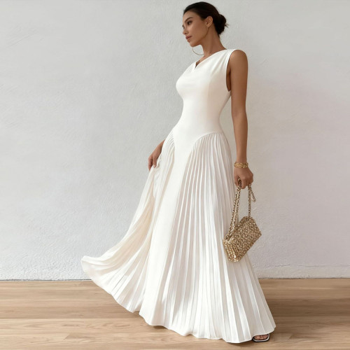 Pleat Waist-Cinched Maxi Dress