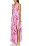 Ruffled Waist A-Line Dress with Fashion Print