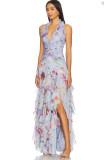 Ruffled Waist A-Line Dress with Fashion Print