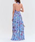 Ruffled Waist A-Line Dress with Fashion Print
