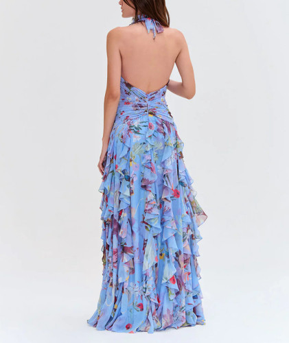 Ruffled Waist A-Line Dress with Fashion Print