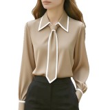 ihoov Exclusive Solid Color Commuter Long Sleeve Blouse for Women