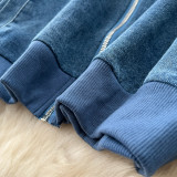 Color-Block Stripe Long-Sleeve Denim Jacket & High-Waisted Wide-Leg Pants Set