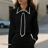 ihoov Exclusive Solid Color Commuter Long Sleeve Blouse for Women
