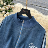 Color-Block Stripe Long-Sleeve Denim Jacket & High-Waisted Wide-Leg Pants Set