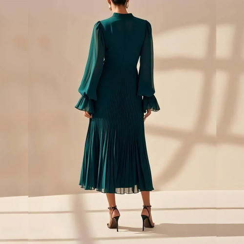 Ruffled Midi Dress with Lace Trim