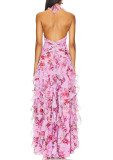 Ruffled Waist A-Line Dress with Fashion Print