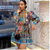 V-Neck Floral Tie-Waist Maxi Ruffle Dress