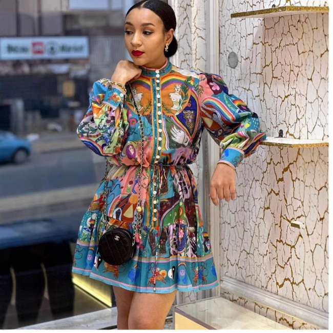 V-Neck Floral Tie-Waist Maxi Ruffle Dress