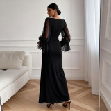 Fitted Trumpet Sleeve Evening Gown