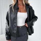  ihoov Faux Leather PU Baseball Jacket for Women - Full View 