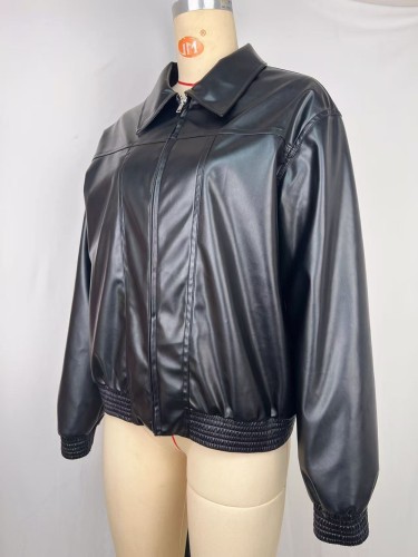 Faux Leather PU Baseball Jacket for Women
