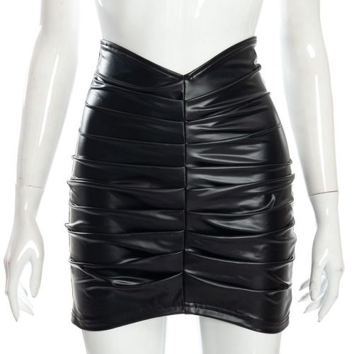 Wrinkle PU Pencil Skirt for Women