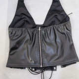  ihoov Sultry PU Leather Corset Top - Tie Up Detail Close Up 