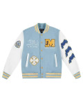 Embroidered Baseball Jacket with Wool & Leather Accents