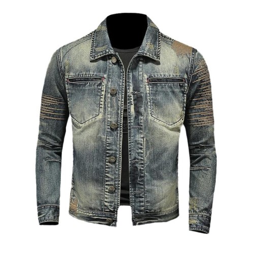 Slim Fit Water Wash Denim  Casual Men's Jacket