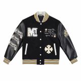 Embroidered Baseball Jacket with Wool & Leather Accents