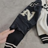 Cowhide Fabric Sleeve Patchwork Skull Rider thicker Baseball Jacket