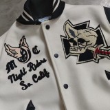 Cowhide Fabric Sleeve Patchwork Skull Rider thicker Baseball Jacket