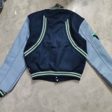 Embroidered Leather Flight Jacket with Baseball Twist