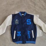 Embroidered Baseball Jacket with Pu Leather Sleeve Moto Style For Spring/Autumn Versatile