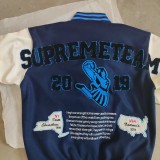 Embroidered Baseball Jacket with Pu Leather Sleeve Moto Style For Spring/Autumn Versatile