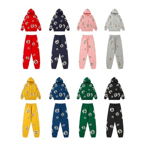 Cottonwood Flower Embossed American Style Hoodie Sweatpants Set