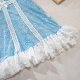 Lace Sheer Contrast Steel Ringed Girl's Sensual Sleepwear Suspender Short Skirt Set