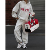 Relaxed Fit Letter Print 2-Piece Tracksuit for Women