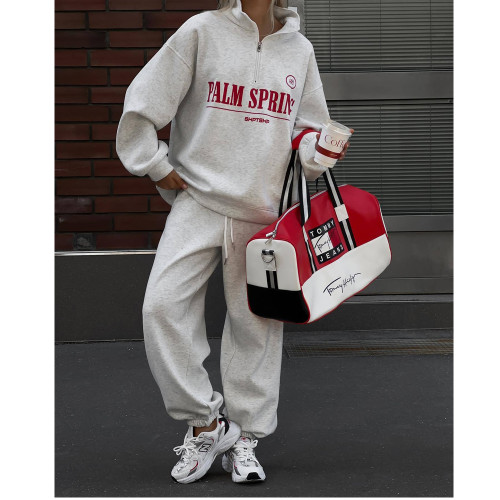 Relaxed Fit Letter Print 2-Piece Tracksuit for Women