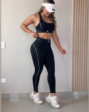 Sleeveless Gathered Sports Tank Top High Waisted Hip Lift Tummy Tuck Fitness Set