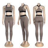 Sleeveless Gathered Sports Tank Top High Waisted Hip Lift Tummy Tuck Fitness Set