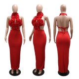  Back view ihoov floral evening gown halter neck design elegant formal dress 