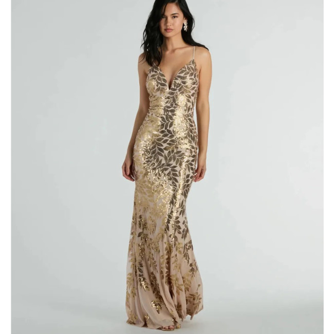 Women's Versatile Sequin Sexy Backless Spaghetti Strap Maxi Dress