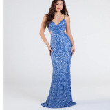 Wholesale Women's Fashion Sexy Spaghetti Strap Backless High Slit Evening Gown
