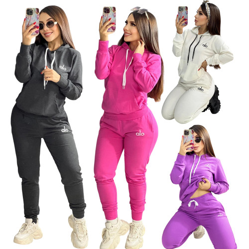 Embroidered Letter Zip Hoodie Multi Pocket Joggers Sportswear Set