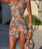 Colorful Diamond Pattern Sequin Slit Bodycon Sexy Dress