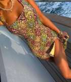 Colorful Diamond Pattern Sequin Slit Bodycon Sexy Dress