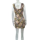 Colorful Diamond Pattern Sequin Slit Bodycon Sexy Dress