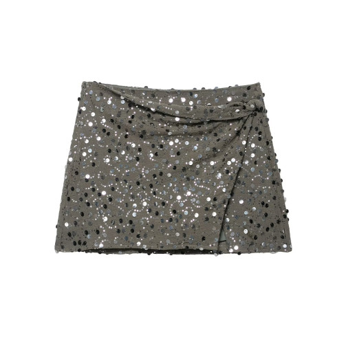 Sequin Trim Double-Breasted Mini Skirt